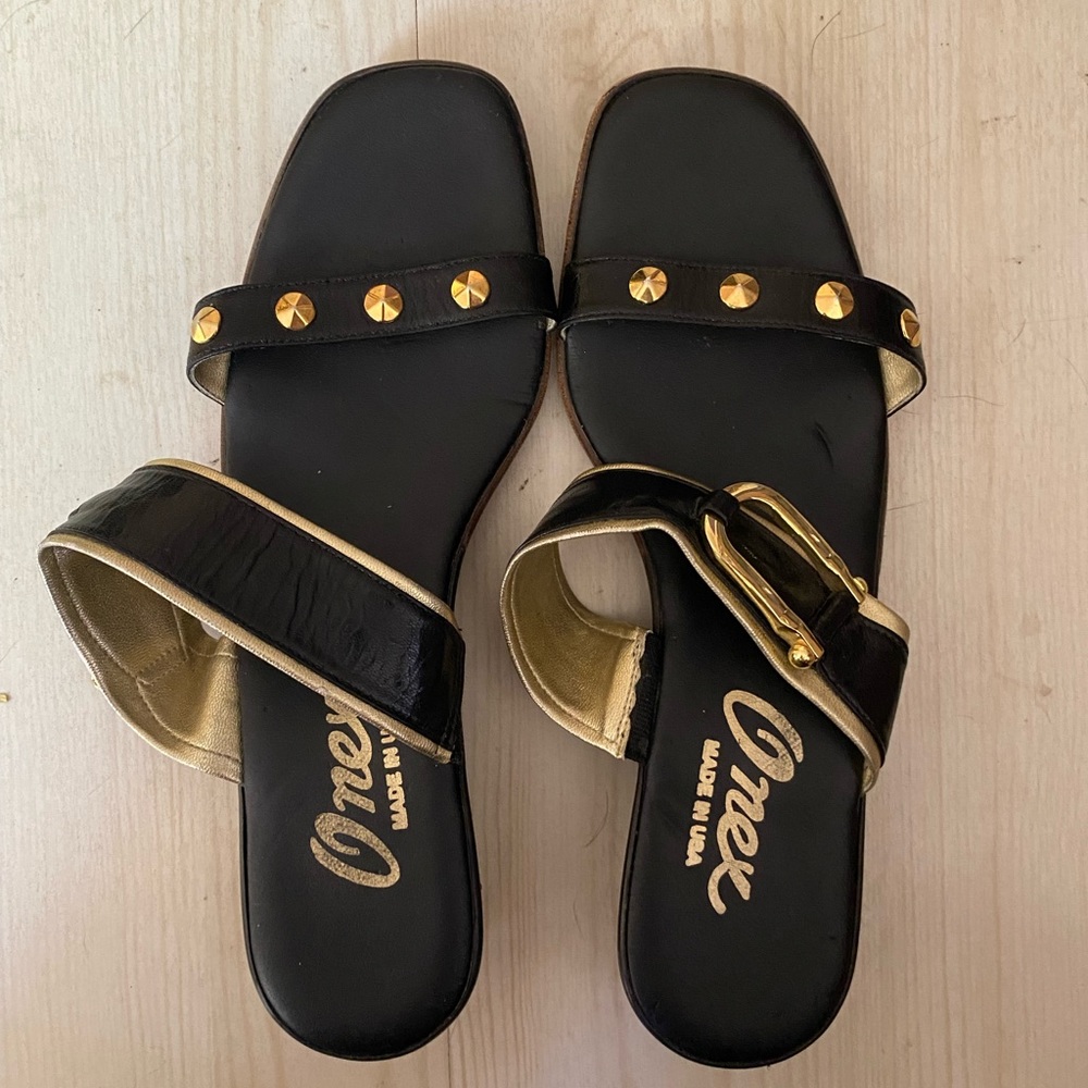 Black Onex slides. Size 8.